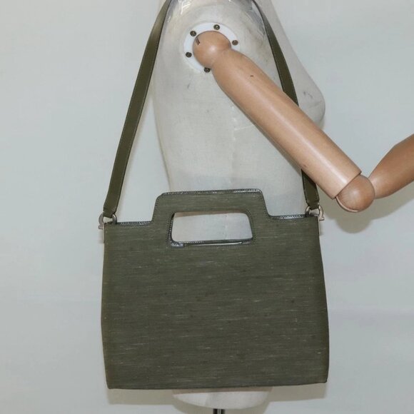 Salvatore Ferragamo Gancini Shoulder Bag Canvas Khaki Auth 117786 - Picture 3 of 16